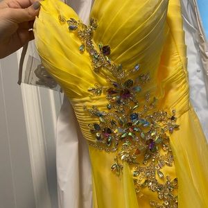 Yellow cinderella prom dress